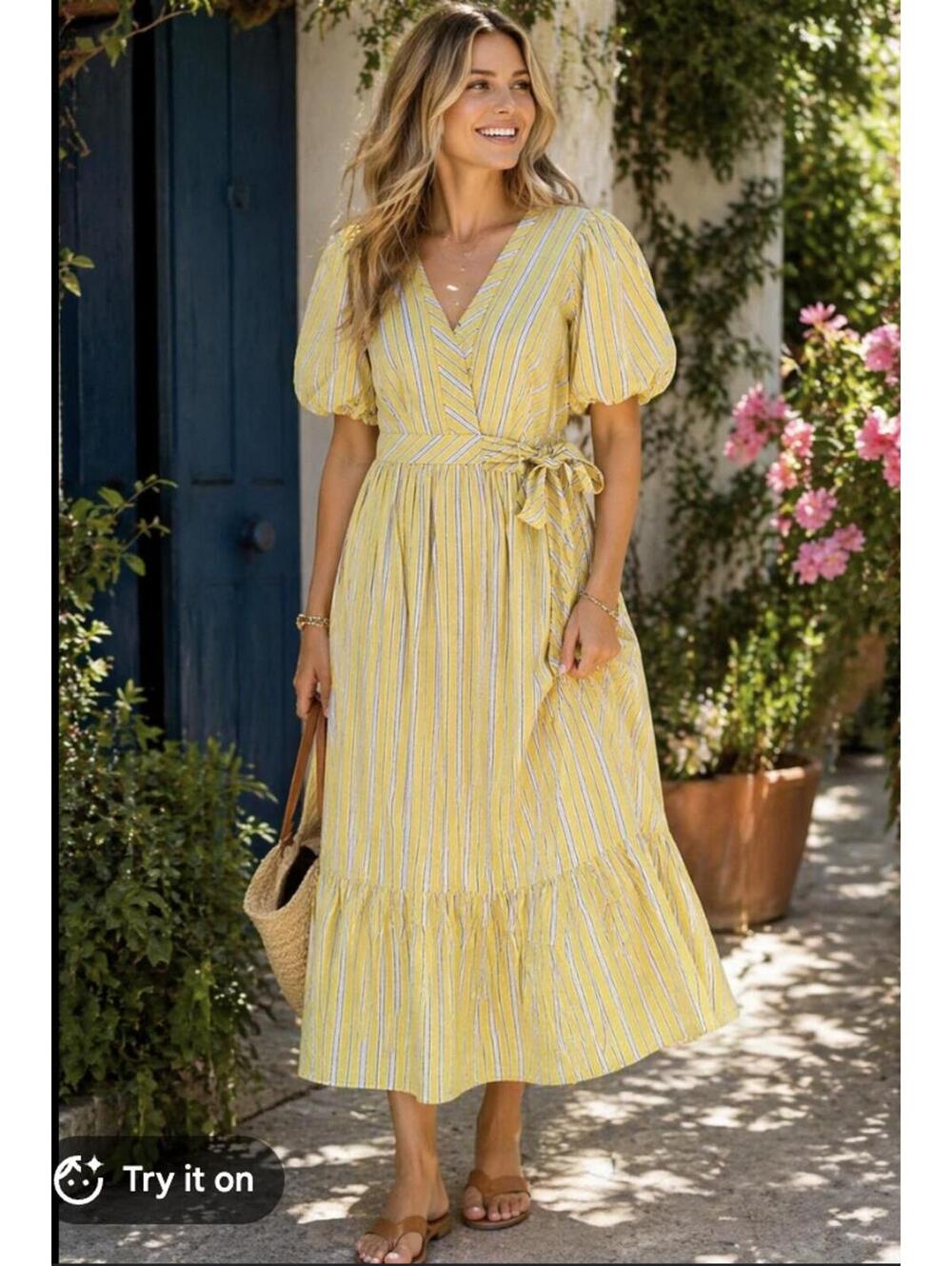 Draper James cottagecore linen blend puff sleeve wrap maxi